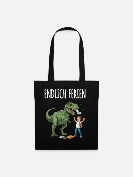 Endlich Ferien Dino Spaß - Stoffbeutel - Schwarz