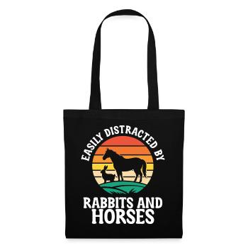 Kaninchen und Pferde Reiten - Stoffbeutel - Schwarz - Vorne