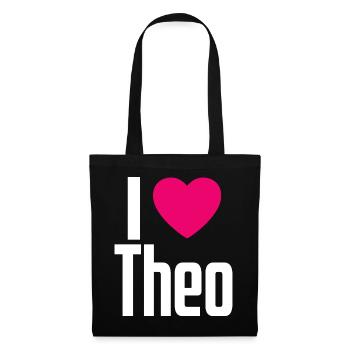 I Love Theo Pinkes Herz Ich liebe Theo - Stoffbeutel - Schwarz - Vorne
