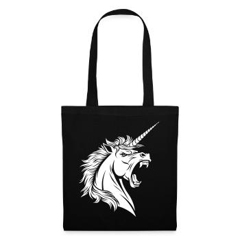 Rage Einhorn – Brüllender Unicorn Kopf - Stoffbeutel - Schwarz - Vorne