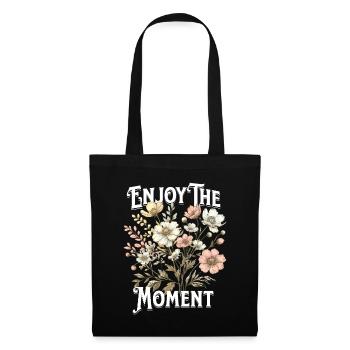 Enjoy The Moment Blumen Retro Vintage Geschenk - Stoffbeutel - Schwarz - Vorne