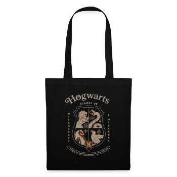 Harry Potter Hogwarts Wappen Mit Schriftzug - Stoffbeutel - Schwarz - Vorne