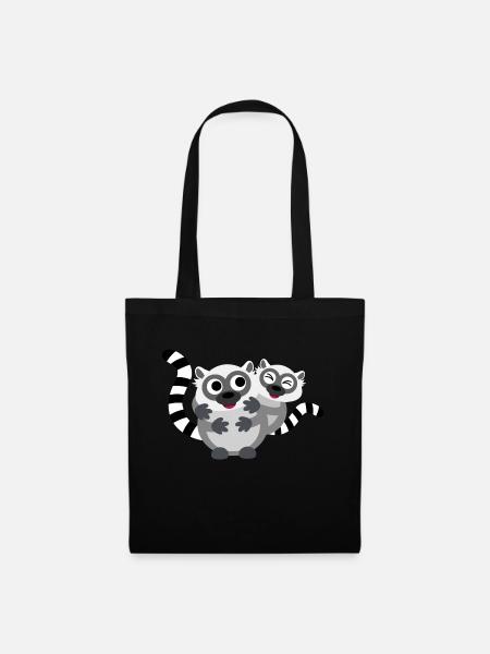 Klammeraffen - Lemur - Stoffbeutel - Schwarz