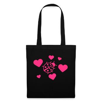 Petit modèle d'amour coeur coccinelle - Sac en tissu - noir - Devant