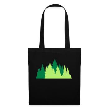 nadelwald baeume wald nadelbaum forst silhouette f - Stoffbeutel - Schwarz - Vorne