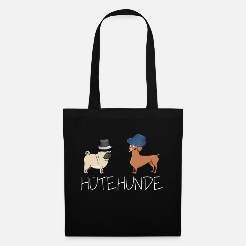 Hütehunde 2 Hunde mit Hut [weiße Schrift] - Stoffbeutel - Schwarz