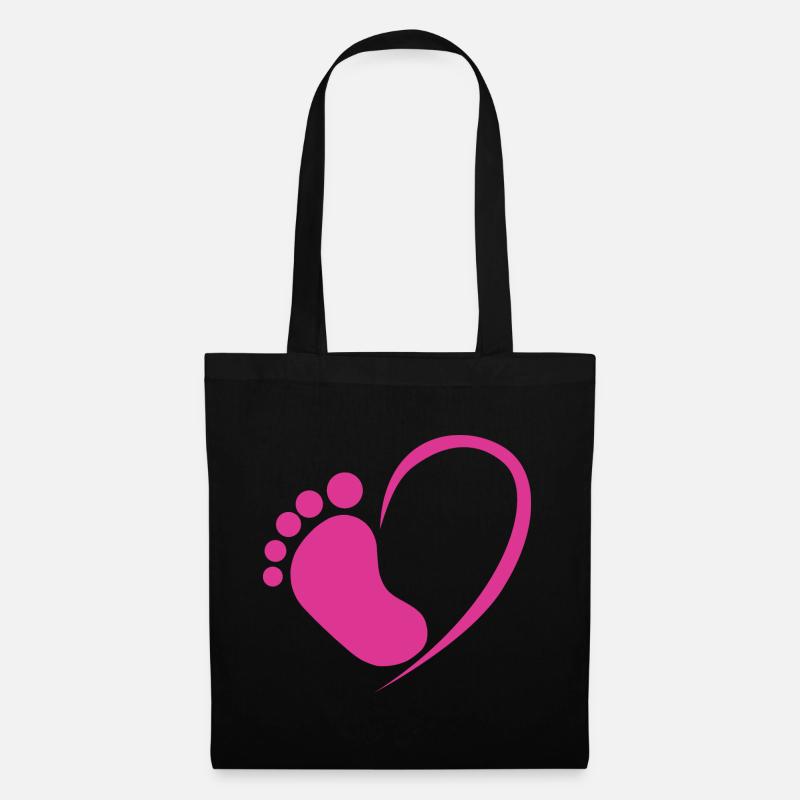 Baby Fuß Herz Rosa - Stoffbeutel - Schwarz