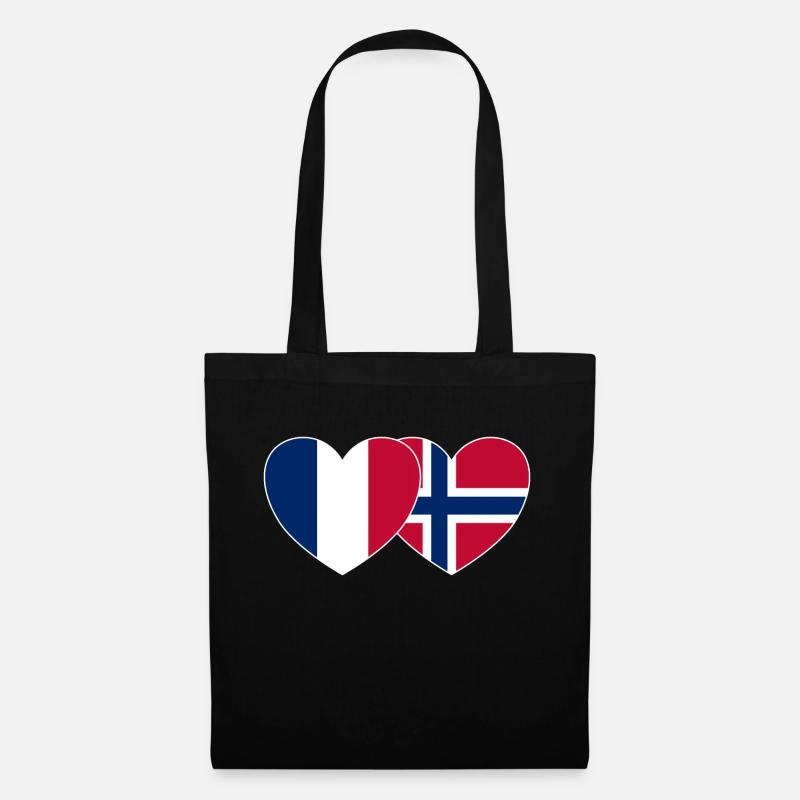 Frankreich Norwegen Flagge Herz - Stoffbeutel - Schwarz