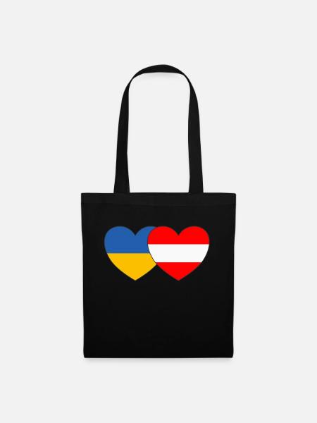 Ukraine Österreich Flagge Herz - Stoffbeutel - Schwarz
