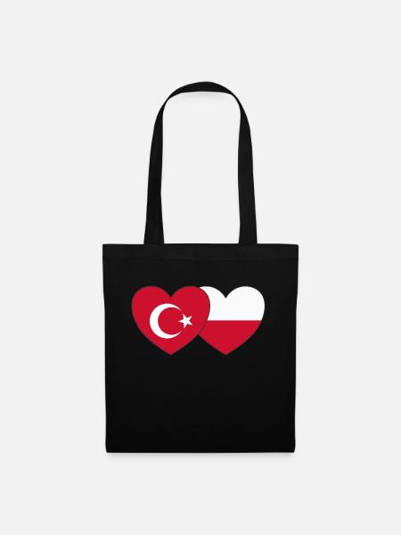 Türkei Polen Flagge Herz - Stoffbeutel - Schwarz