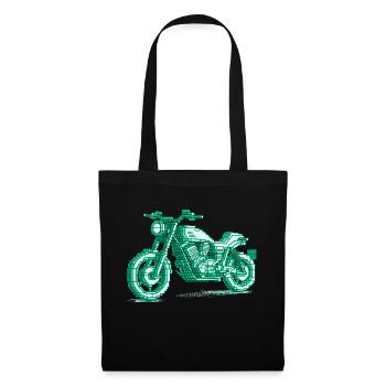 Retro Motorrad in 8 Bit in der Farbe grün - Stoffbeutel - Schwarz - Vorne