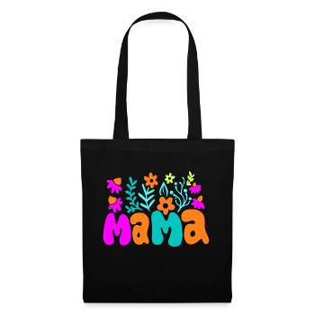 Muttertag Retro Mama Blumen - Stoffbeutel - Schwarz - Vorne