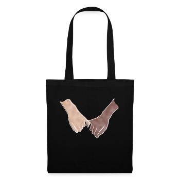 "You and Me", Boho Line Art Design, Serie „Hands“ - Stoffbeutel - Schwarz - Vorne