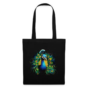 Plume de paon exotique coloré coloré Art - Sac en tissu - noir - Devant