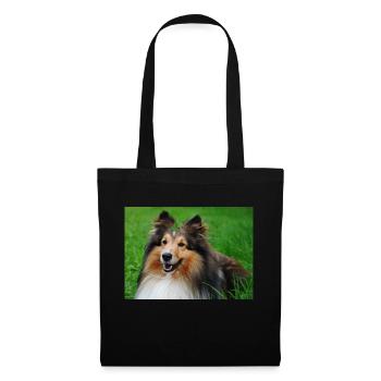 Happy Sheltie mi Kleeblatt auf dem Kopf, süß - Stoffbeutel - Schwarz - Vorne