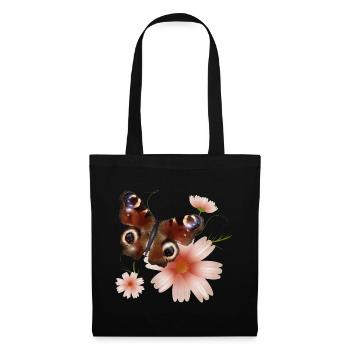 Butterfly Peacock Eye with Pink Flowers - Tote Bag - black - Front