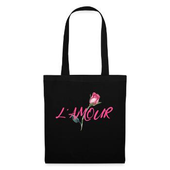 L' amour mit Rose - Stoffbeutel - Schwarz - Vorne