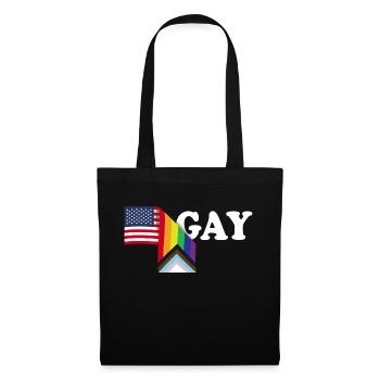 Patriot USA Flagge und LGBT Flagge - Stolzer Verbündeter - Schwul - Stoffbeutel - Schwarz - Vorne