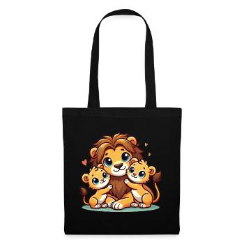Père lion aimant avec deux enfants mignons - Sac en tissu - noir - Devant