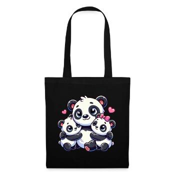 Parent panda aimant avec deux enfants mignons - Sac en tissu - noir - Devant