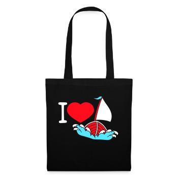 I Love Segeln Wellen Matrose Bootsfahrt Herz Liebe - Stoffbeutel - Schwarz - Vorne