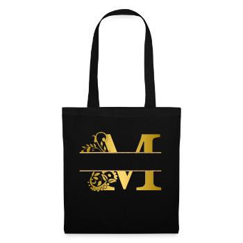 Buchstabe m personalisiert gold floral - Geschenkidee - Stoffbeutel - Schwarz - Vorne