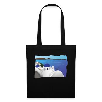 Santorini und seine blauen Dächer - Stoffbeutel - Schwarz - Vorne