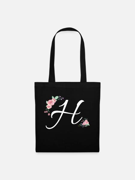 Buchstabe h Blumen - Stoffbeutel - Schwarz