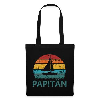 Papitän – Segelboot Retro Shirt für Väter, Geburt - Stoffbeutel - Schwarz - Vorne
