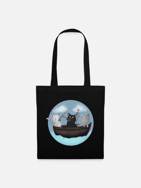 Kawaii Cats Fischerboot-Hemd - Stoffbeutel - Schwarz