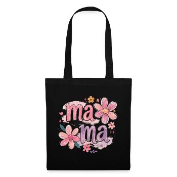 MAMA Grandes Fleurs et Nœud Rose | Style Rétro - Sac en tissu - noir - Devant