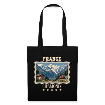 Frankreich Chamonix Vintage Reisemarke - Stoffbeutel - Schwarz - Vorne