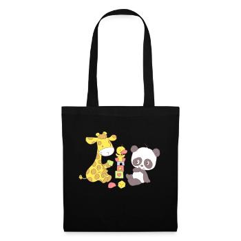 Giraffe and Panda playing with Blocks - Sac en tissu - noir - Devant