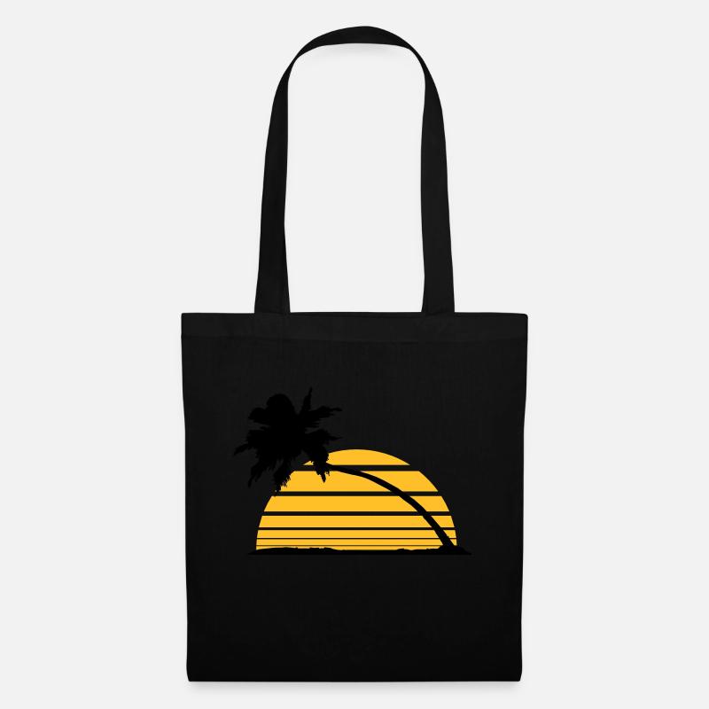 sun stripes lines silhouette palm beach sea - Tote Bag - black