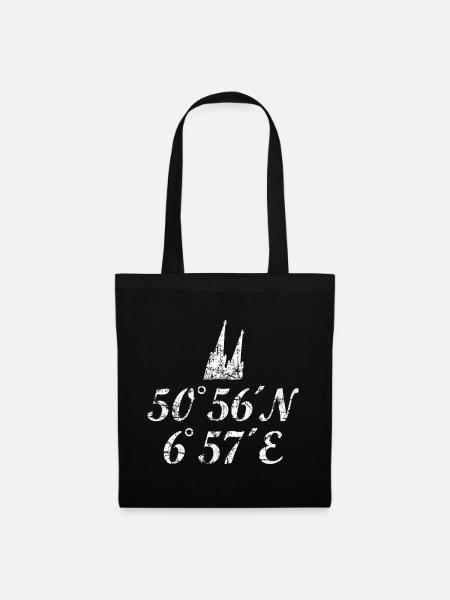 Kölner Dom Koordinaten (Vintage Weiß) Köln - Stoffbeutel - Schwarz
