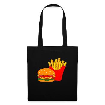 Burger mit Pommes - Stoffbeutel - Schwarz - Vorne