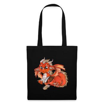 Niedlicher Lesender Drache Fantasy Geschenkidee - Stoffbeutel - Schwarz - Vorne