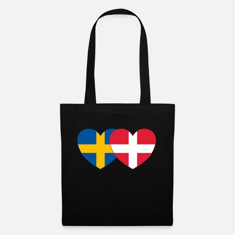 Schweden Dänemark Flagge Herz - Stoffbeutel - Schwarz