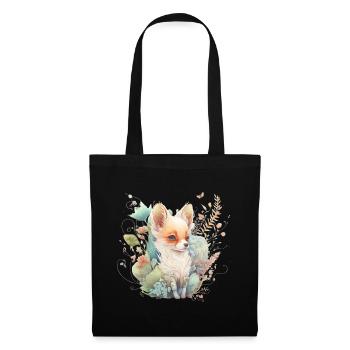 Renard Aquarelle Fleurs - Sac en tissu - noir - Devant