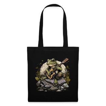 Frosch spielt Gitarre Frösche Kröte Amphibie - Stoffbeutel - Schwarz - Vorne