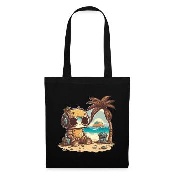 Un petit robot en t-shirt se détend sur la plage - Sac en tissu - noir - Devant