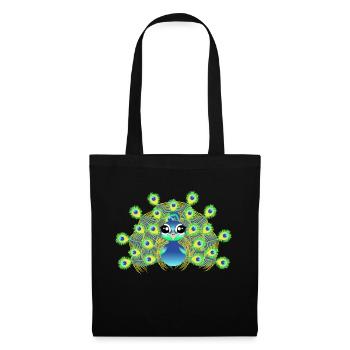 Pfau kawaii chibi Vektorgrafik einfaches Design - Stoffbeutel - Schwarz - Vorne