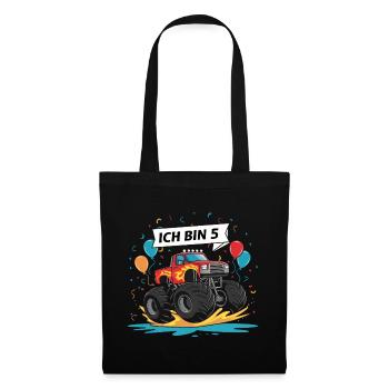 Monster Truck - Ich bin 5 - Einzigartiges Geschenk - Stoffbeutel - Schwarz - Vorne