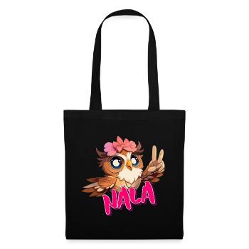 NALA - Schöner Mädchen Name mit süßer EULE - Stoffbeutel - Schwarz - Vorne