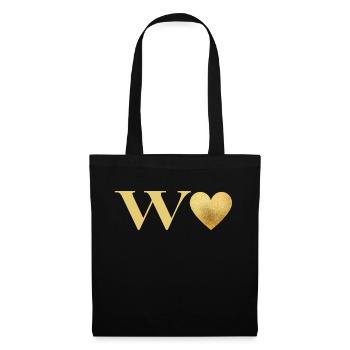Lettre w cœur doré - Sac en tissu - noir - Devant