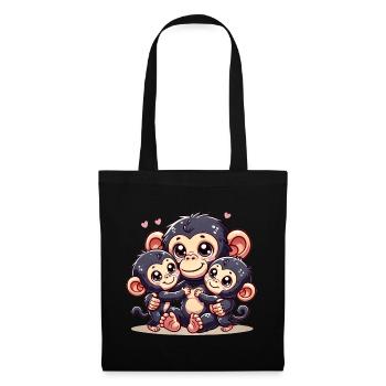 Parent chimpanzé aimant avec deux enfants mignons - Sac en tissu - noir - Devant