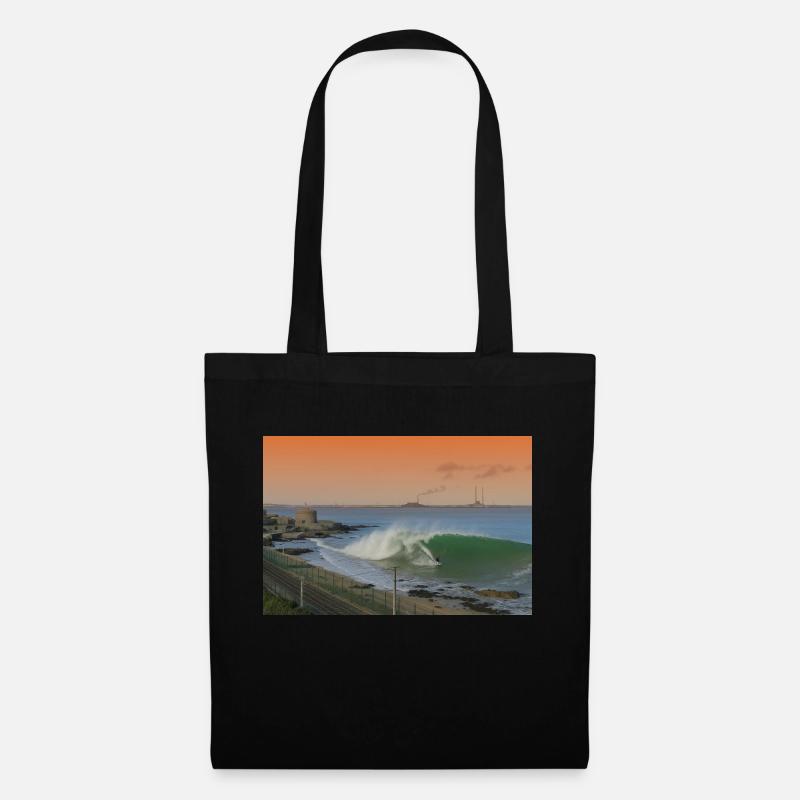 surfer wave scene sunset gradient - Tote Bag - black