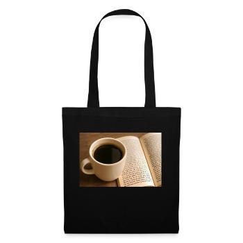 Buch und Kaffee - Stoffbeutel - Schwarz - Vorne