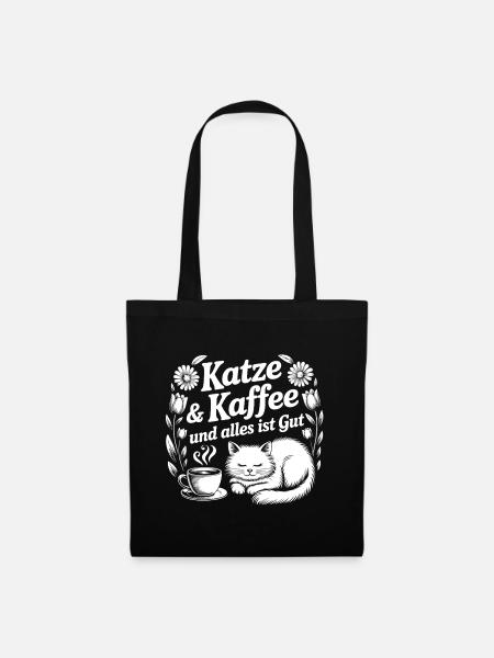 Katze & Kaffee Kuscheldesign - Stoffbeutel - Schwarz