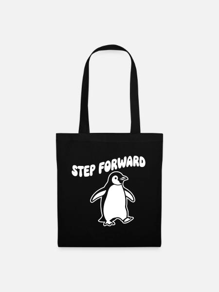 Schritt Vorwärts Pinguin – Linienkunst - Stoffbeutel - Schwarz